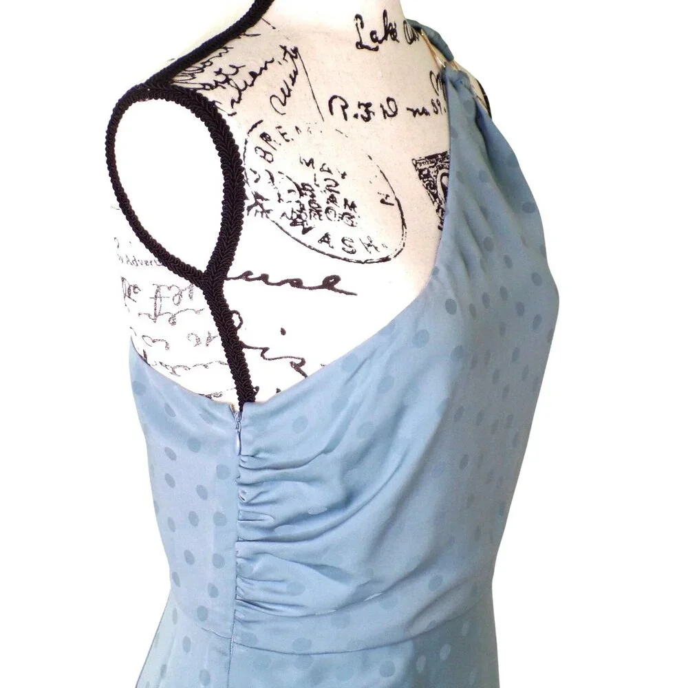 🆕FAVORITE DAUGHTER The Singles Table One Shoulder Dress Gown Polka Dot Blue 4 - Picture 12 of 16